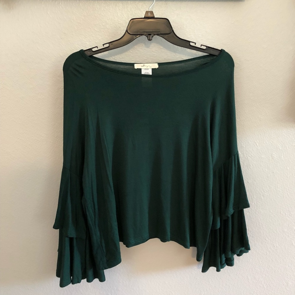 Green Ruffle Sleeve Top